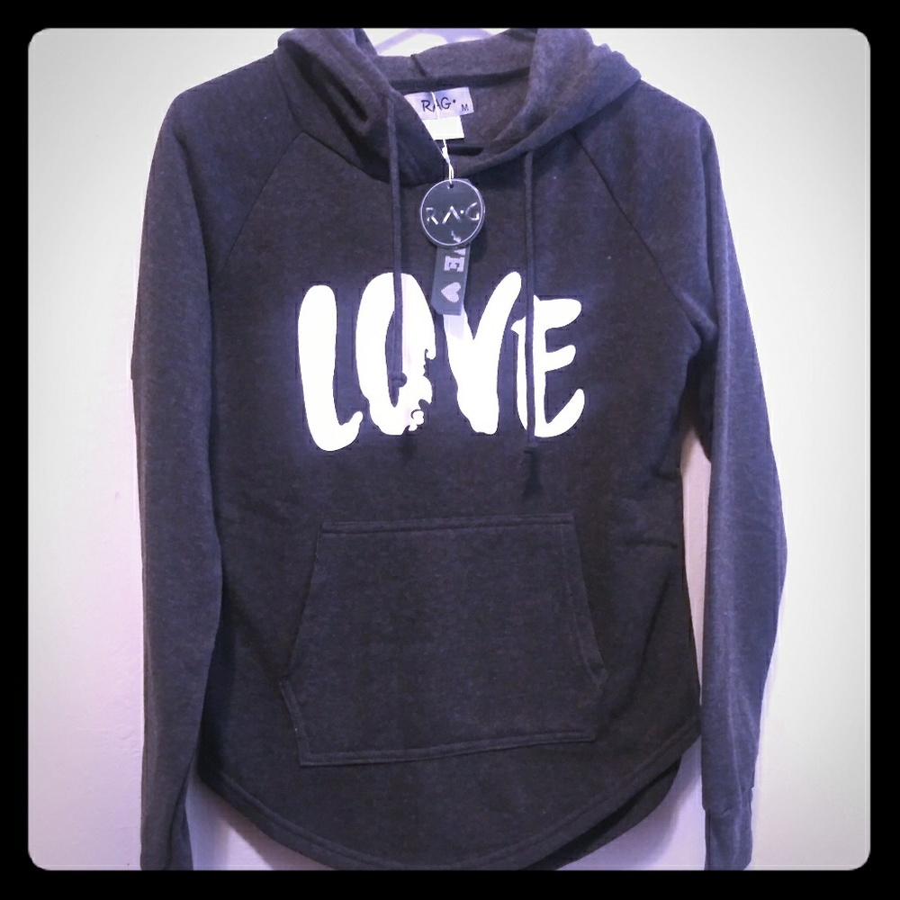 Love pull over charcol gray hoodie